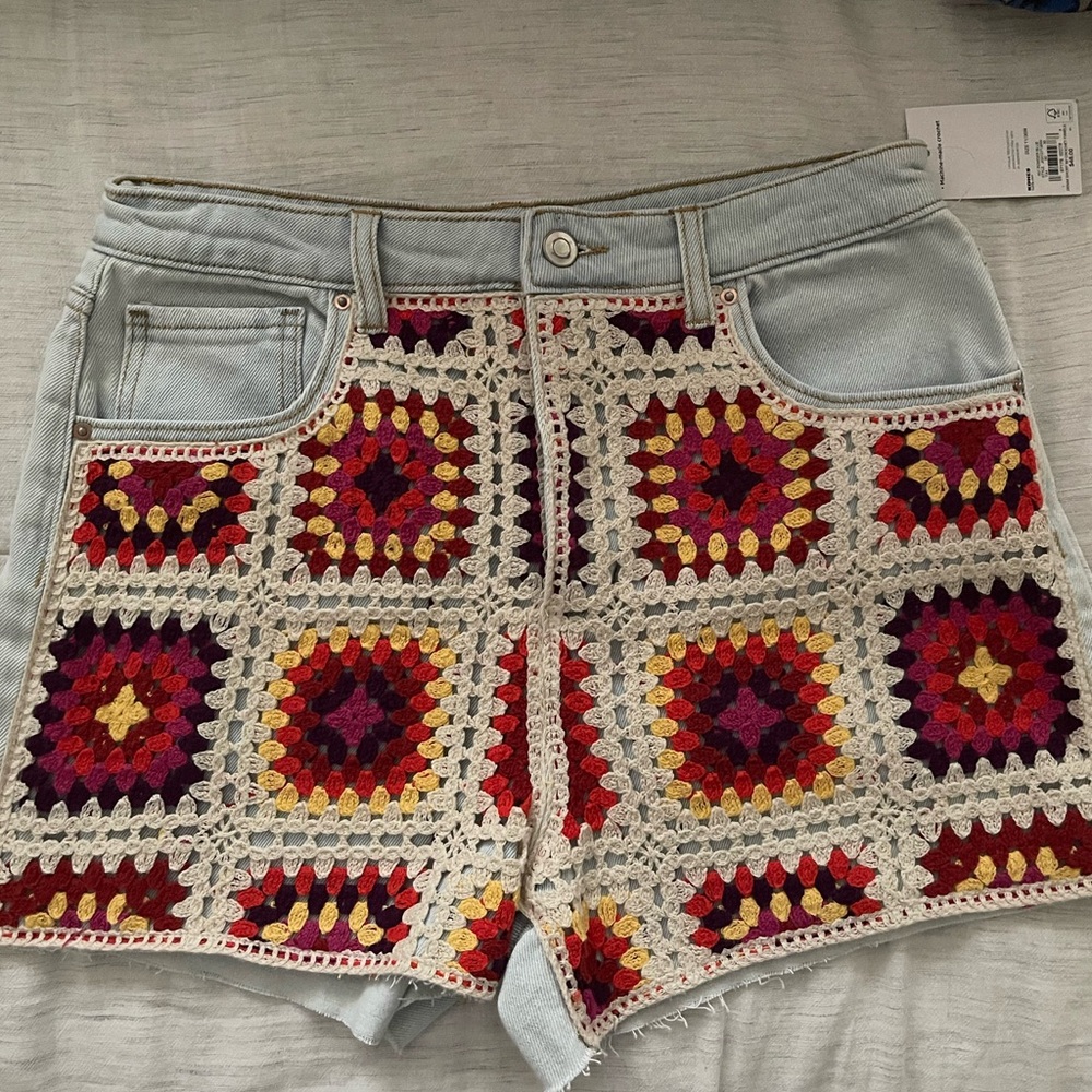SO Women's Jean Shorts with Crochet Patchwork